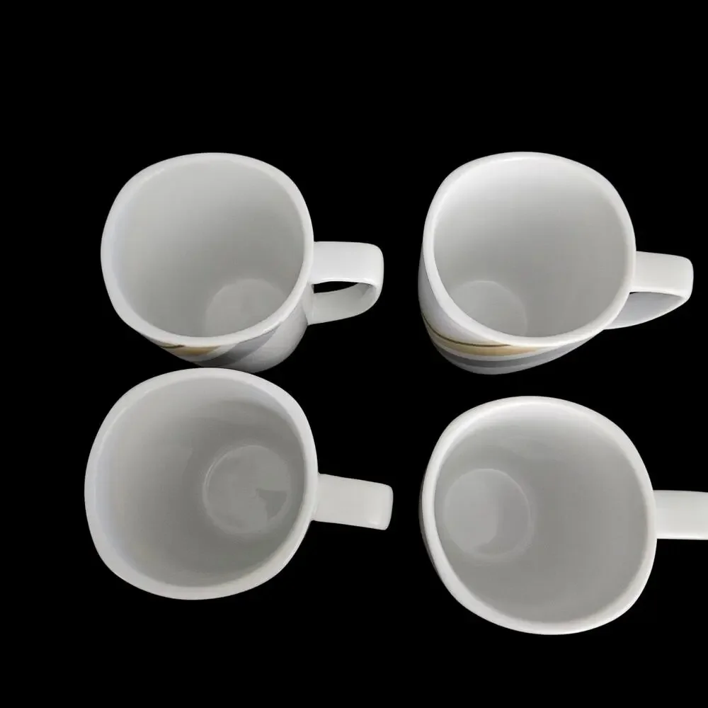 Corelle Coordinates Porcelain Coffee Mugs Gray Tan Stripe Set of 4